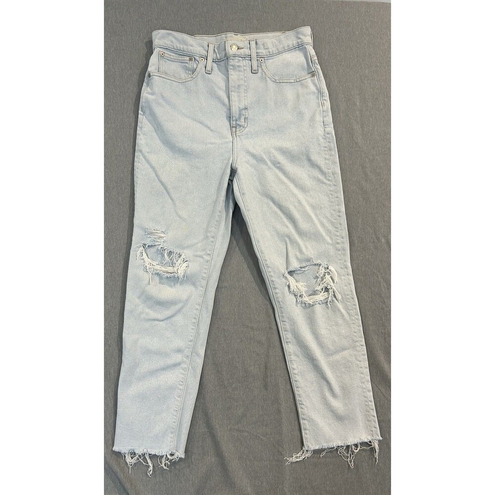 Madewell The Mom Jean Jeans Womens 28 Light Wash Blue High Rise Raw Hem Denim